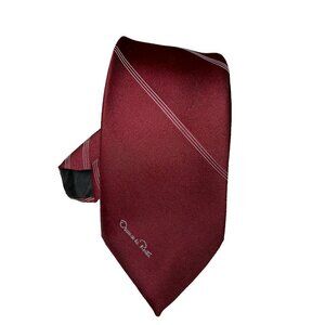 Oscar De La Renta Mens Classic Necktie Tie Burgundy White Stripes